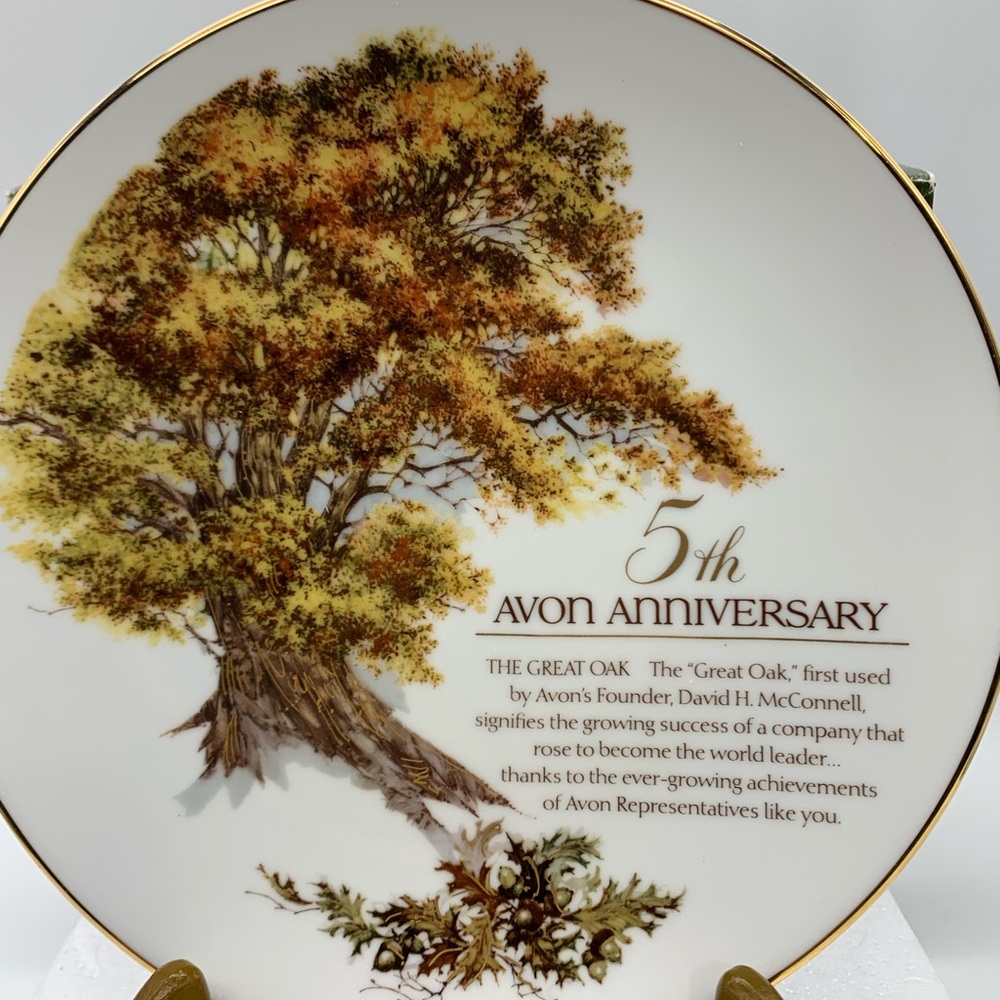 Avon 5th Anniversary 1987 Fine Porcelain Plate The Great Oak 22k gold Trim Japan - Picture 2 of 11
